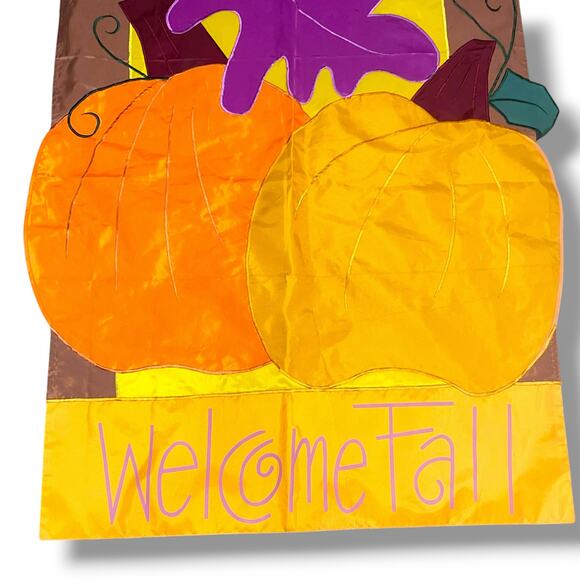 Welcome Fall Pumpkin House Flag Leaves Outdoor Yard Decor 40"H x 27"W Vintage - Picture 4 of 7